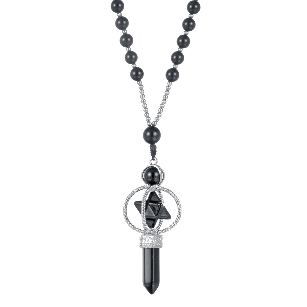 Natural Crystal Rotate Merkaba Star Stone Chakra Pendant Necklace Hexagonal Pointed Energy Reiki Healing Rose Quartz Amethyst