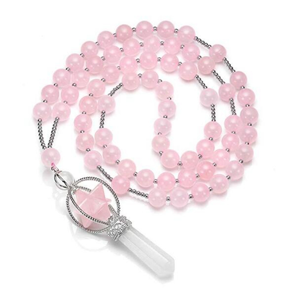 Natural Crystal Rotate Merkaba Star Stone Chakra Pendant Necklace Hexagonal Pointed Energy Reiki Healing Rose Quartz Amethyst