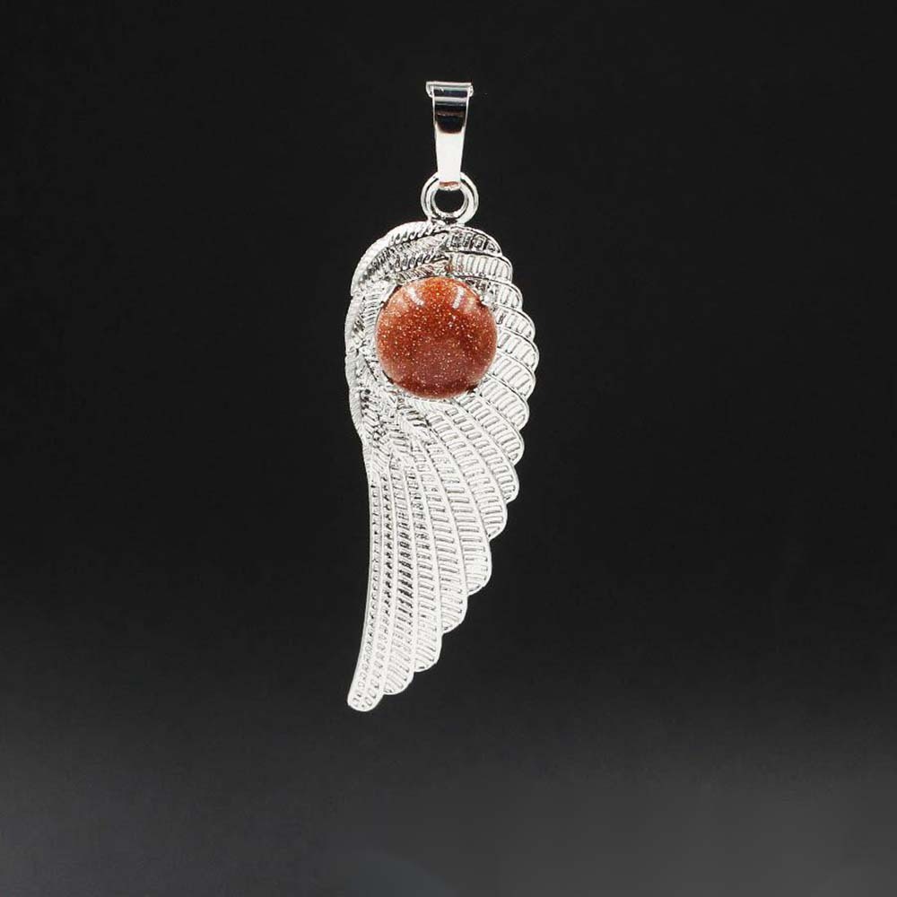 Natural Crystal Quartz Gemstones Chakra Reiki Healing Angel Wings Carved Stone Pendant Necklace