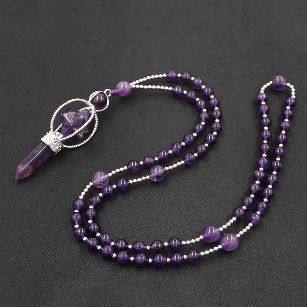 Natural Crystal Rotate Merkaba Star Stone Chakra Pendant Necklace Hexagonal Pointed Energy Reiki Healing Rose Quartz Amethyst