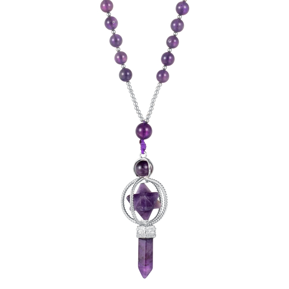 Natural Crystal Rotate Merkaba Star Stone Chakra Pendant Necklace Hexagonal Pointed Energy Reiki Healing Rose Quartz Amethyst