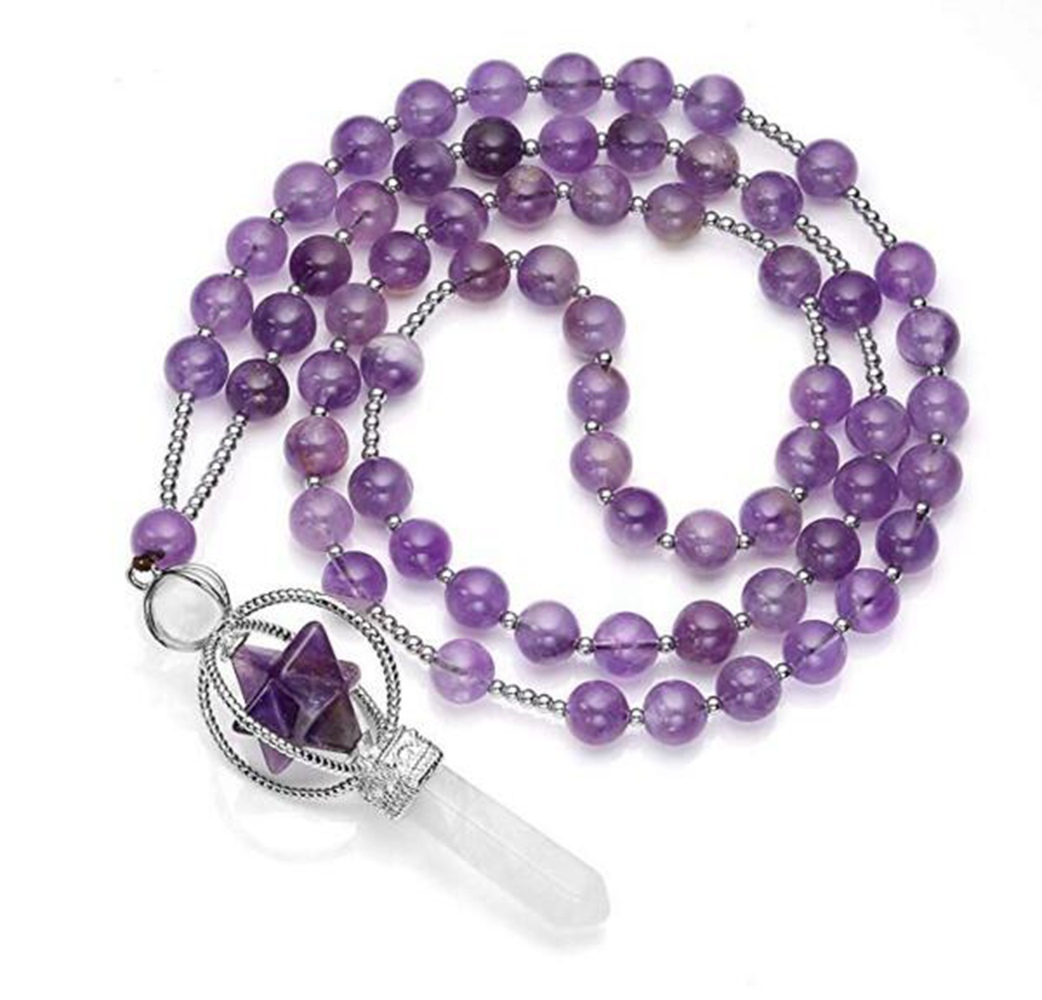 Natural Crystal Rotate Merkaba Star Stone Chakra Pendant Necklace Hexagonal Pointed Energy Reiki Healing Rose Quartz Amethyst