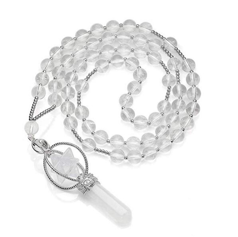 Natural Crystal Rotate Merkaba Star Stone Chakra Pendant Necklace Hexagonal Pointed Energy Reiki Healing Rose Quartz Amethyst