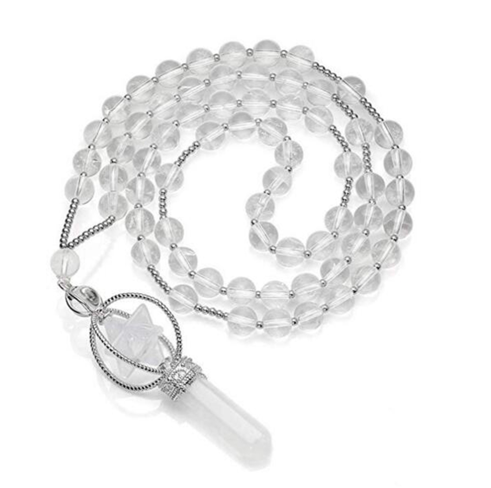 Natural Crystal Rotate Merkaba Star Stone Chakra Pendant Necklace Hexagonal Pointed Energy Reiki Healing Rose Quartz Amethyst