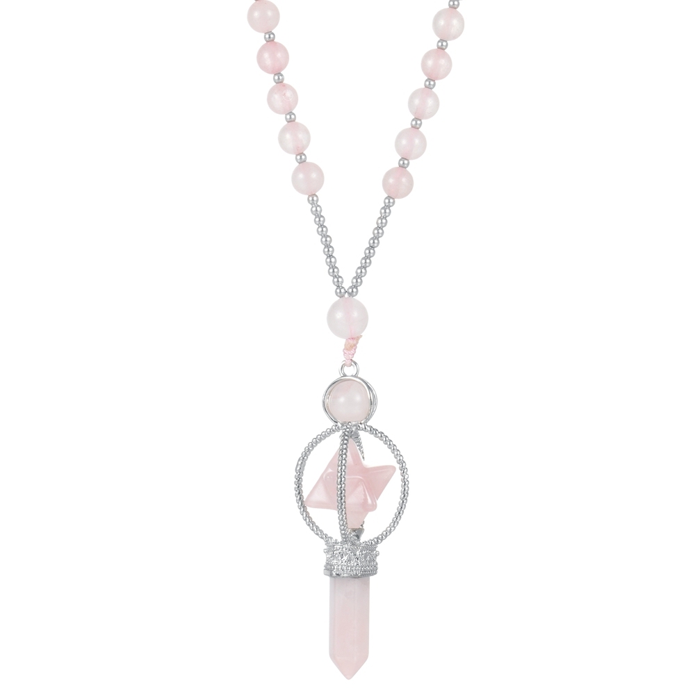 Natural Crystal Rotate Merkaba Star Stone Chakra Pendant Necklace Hexagonal Pointed Energy Reiki Healing Rose Quartz Amethyst
