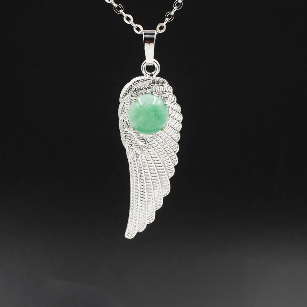 Natural Crystal Quartz Gemstones Chakra Reiki Healing Angel Wings Carved Stone Pendant Necklace
