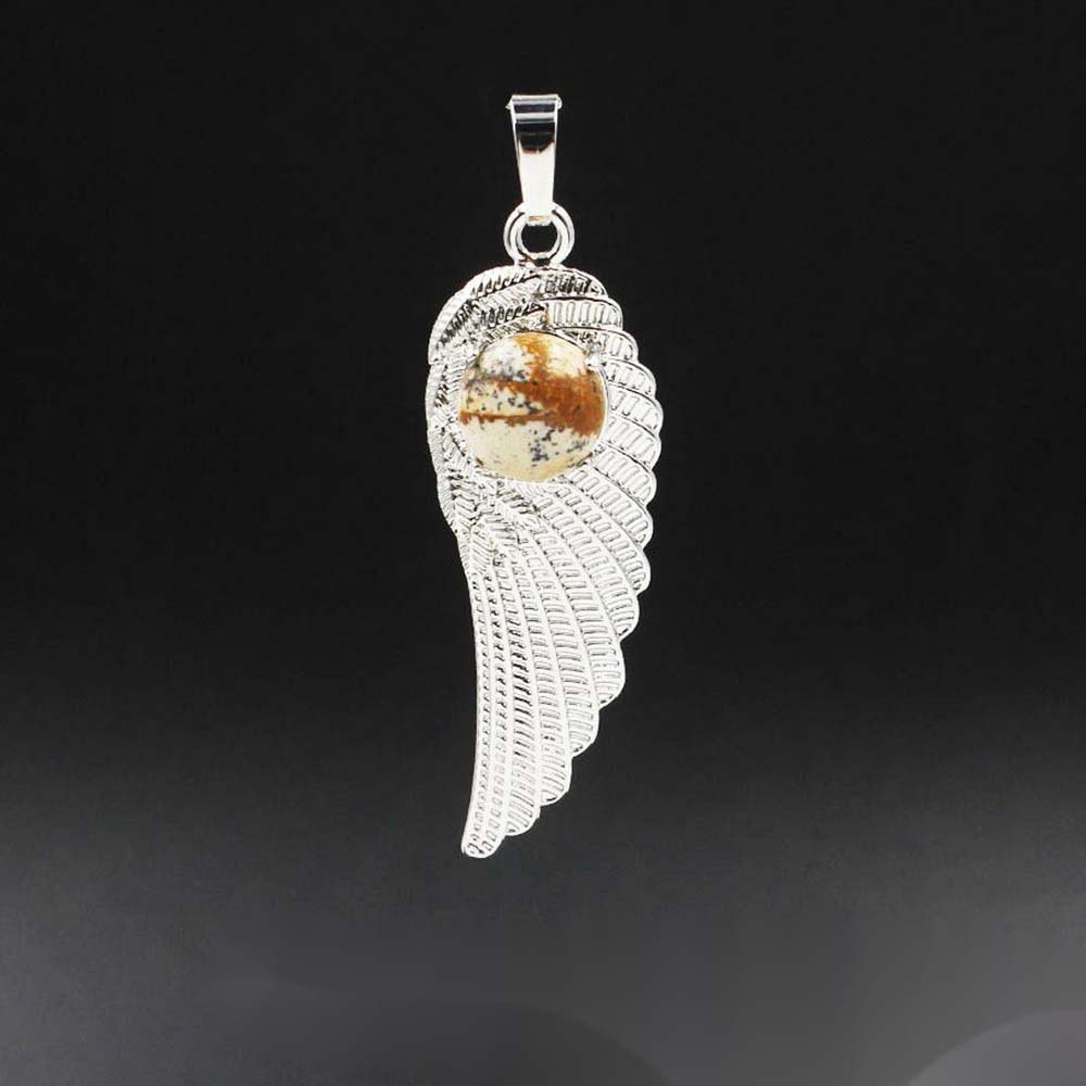 Natural Crystal Quartz Gemstones Chakra Reiki Healing Angel Wings Carved Stone Pendant Necklace