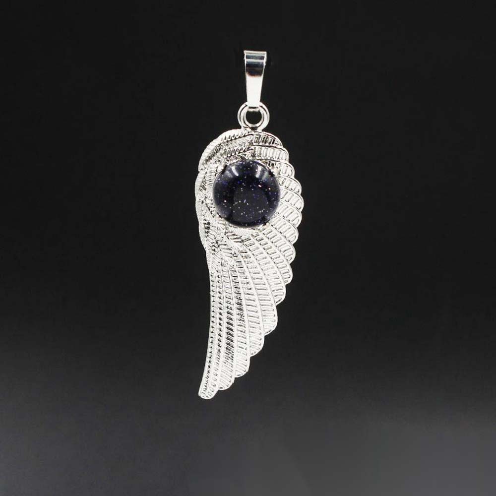 Natural Crystal Quartz Gemstones Chakra Reiki Healing Angel Wings Carved Stone Pendant Necklace