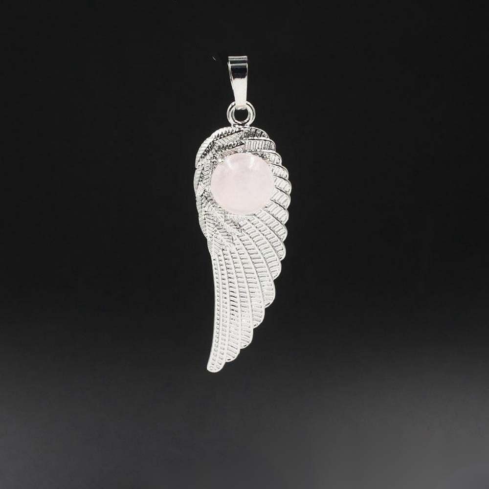 Natural Crystal Quartz Gemstones Chakra Reiki Healing Angel Wings Carved Stone Pendant Necklace