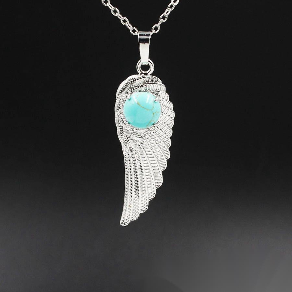 Natural Crystal Quartz Gemstones Chakra Reiki Healing Angel Wings Carved Stone Pendant Necklace