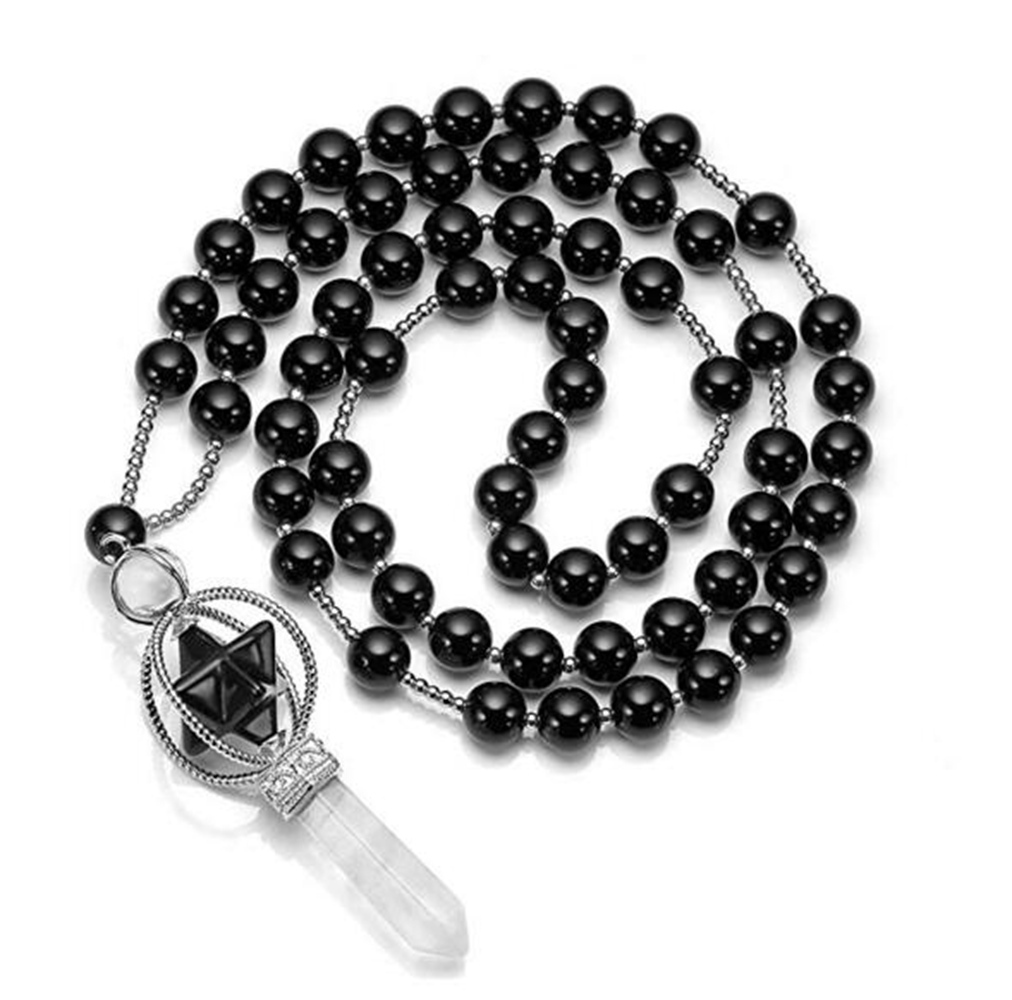 Natural Crystal Rotate Merkaba Star Stone Chakra Pendant Necklace Hexagonal Pointed Energy Reiki Healing Rose Quartz Amethyst