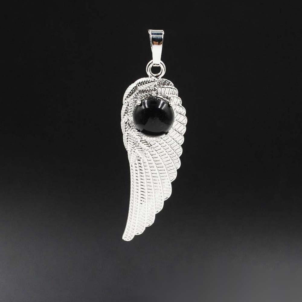 Natural Crystal Quartz Gemstones Chakra Reiki Healing Angel Wings Carved Stone Pendant Necklace