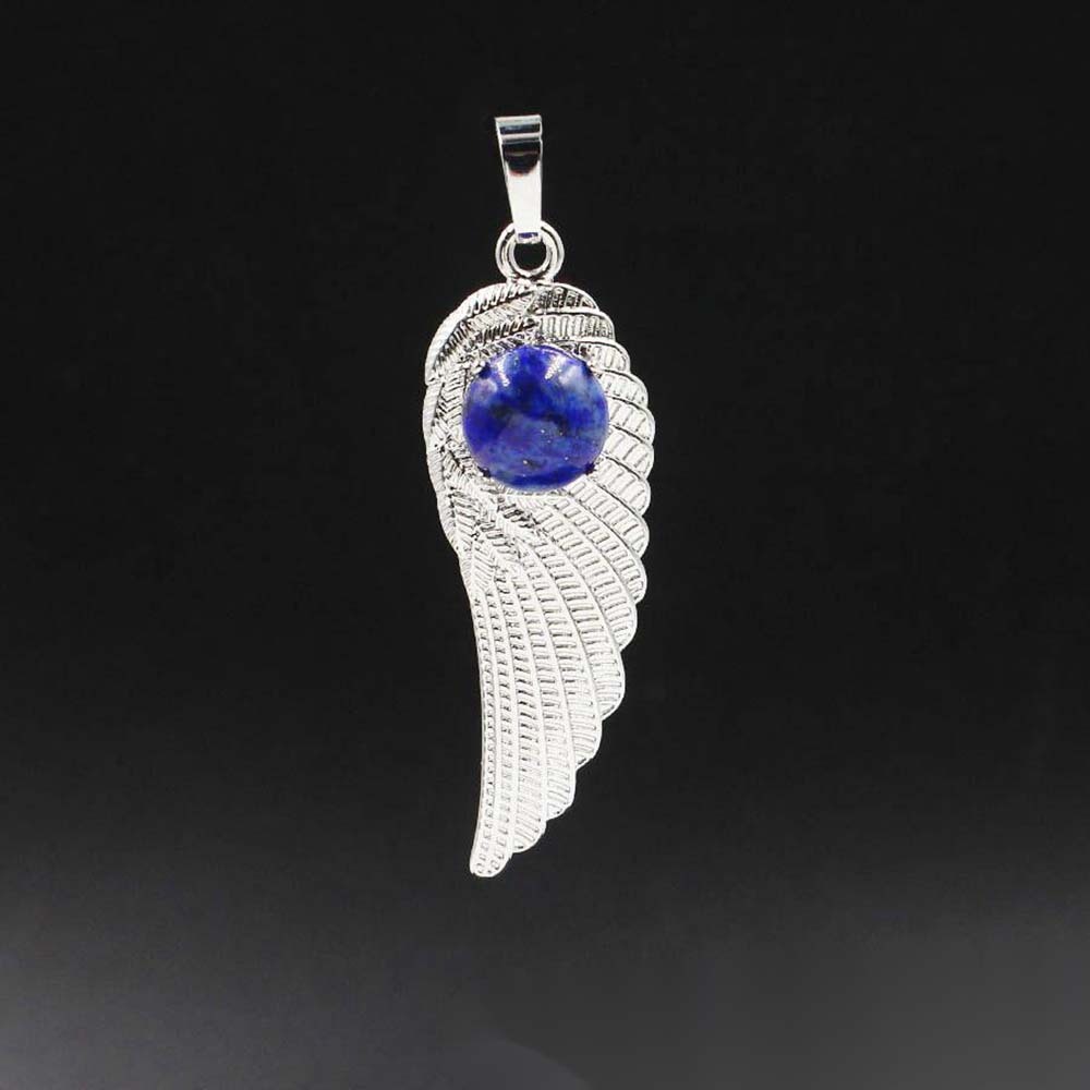 Natural Crystal Quartz Gemstones Chakra Reiki Healing Angel Wings Carved Stone Pendant Necklace