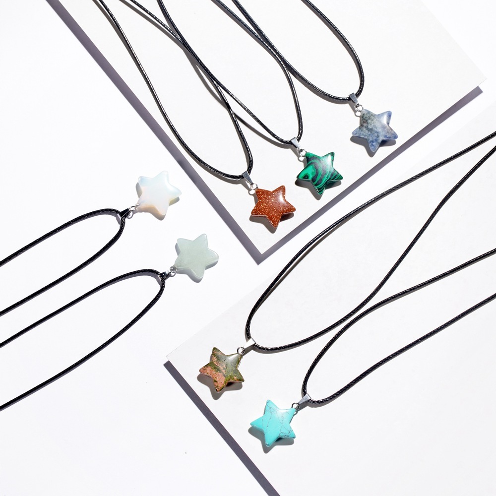 Natural Healing Crystal Stone Star Pendant Necklace Reiki Gemstones Pendant Necklaces for Womens Mens