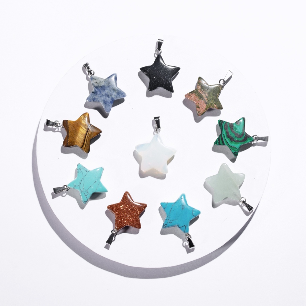 Natural Healing Crystal Stone Star Pendant Necklace Reiki Gemstones Pendant Necklaces for Womens Mens