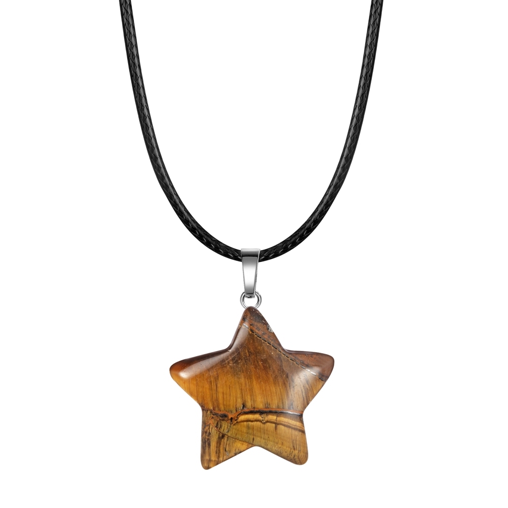 Natural Healing Crystal Stone Star Pendant Necklace Reiki Gemstones Pendant Necklaces for Womens Mens