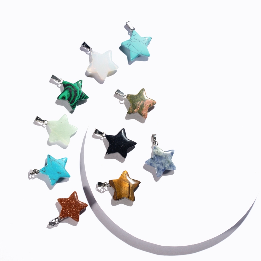 Natural Healing Crystal Stone Star Pendant Necklace Reiki Gemstones Pendant Necklaces for Womens Mens
