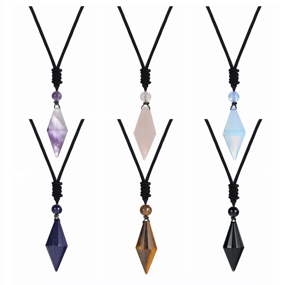 Natural Crystal Quartz Pendant Necklace Double Point Faceted Cut Healing Stone Jewelry for women Men