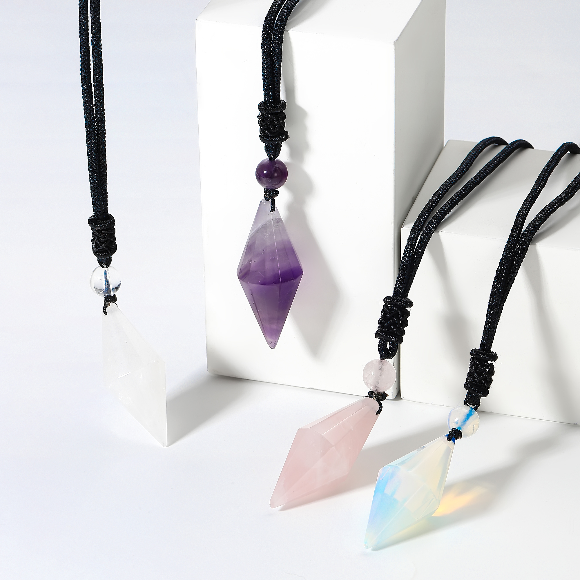 Natural Crystal Quartz Pendant Necklace Double Point Faceted Cut Healing Stone Jewelry for women Men