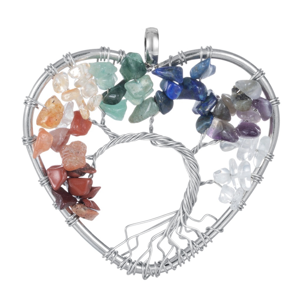 Tree of Life Necklace Heart Shaped Wire Wrapped Family Tree Pendant Crystal Birthstone Jewelry