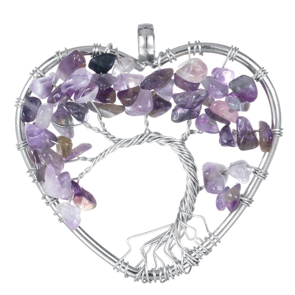 Tree of Life Necklace Heart Shaped Wire Wrapped Family Tree Pendant Crystal Birthstone Jewelry