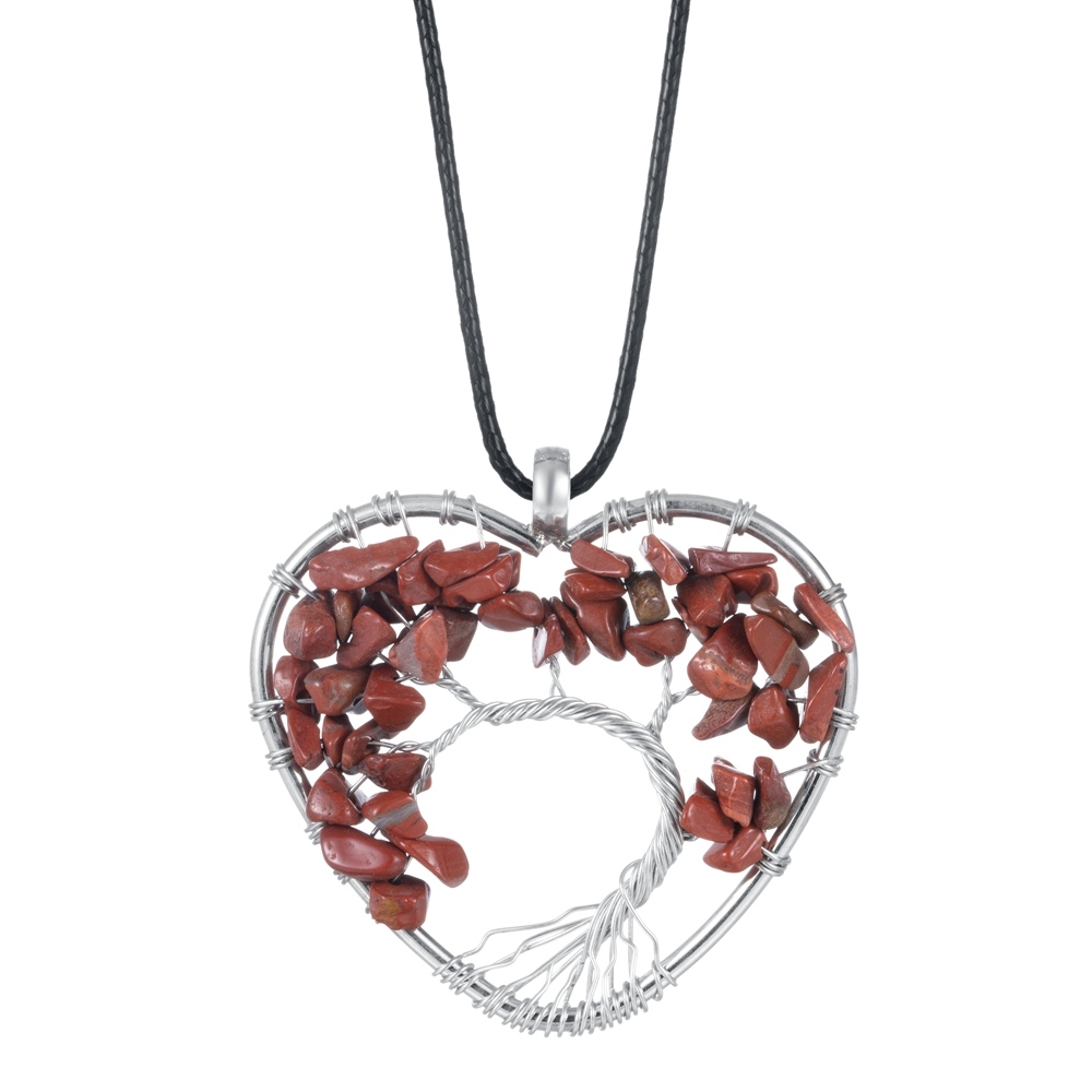 Tree of Life Necklace Heart Shaped Wire Wrapped Family Tree Pendant Crystal Birthstone Jewelry