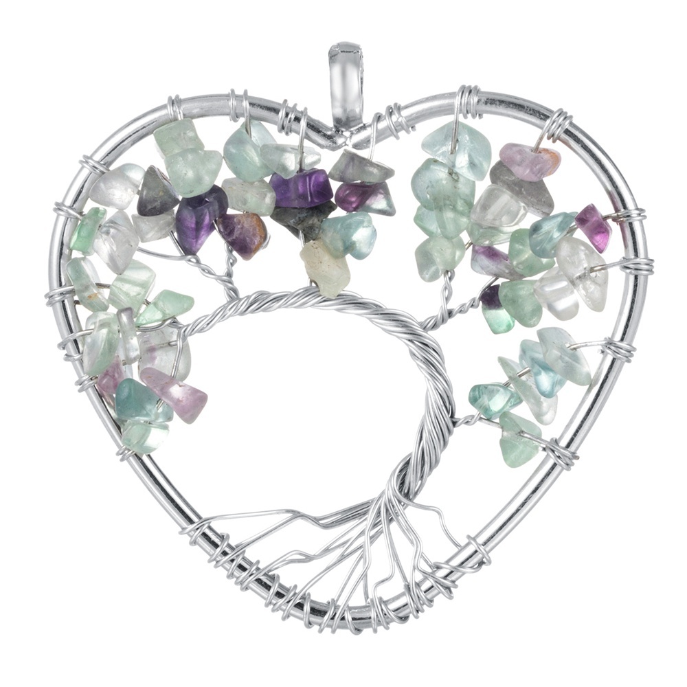 Tree of Life Necklace Heart Shaped Wire Wrapped Family Tree Pendant Crystal Birthstone Jewelry