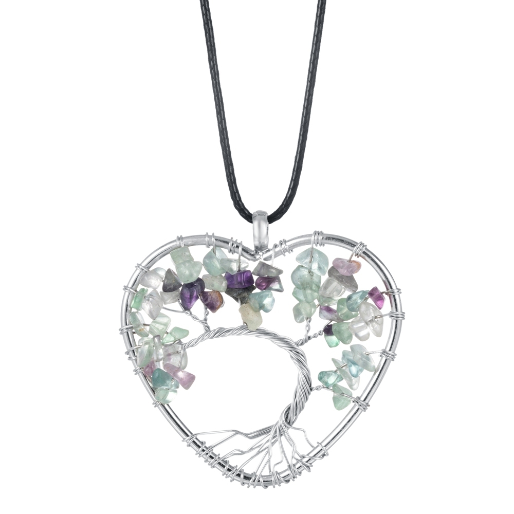 Tree of Life Necklace Heart Shaped Wire Wrapped Family Tree Pendant Crystal Birthstone Jewelry