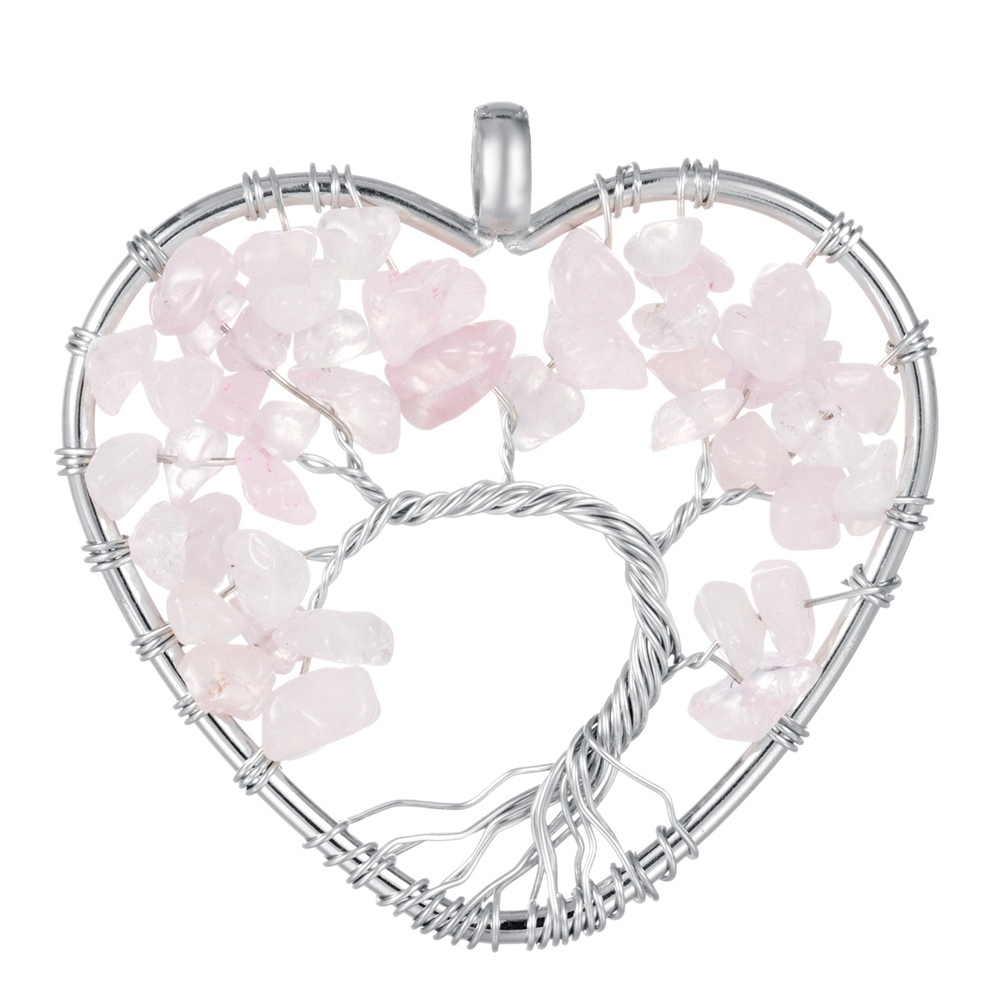 Tree of Life Necklace Heart Shaped Wire Wrapped Family Tree Pendant Crystal Birthstone Jewelry