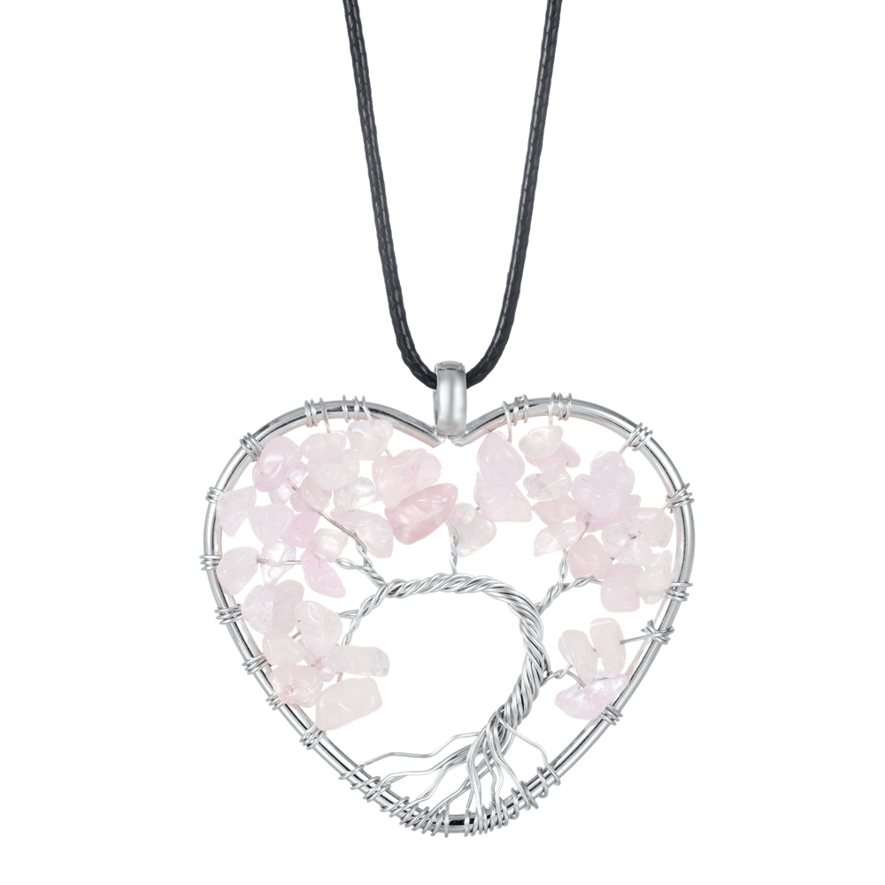 Tree of Life Necklace Heart Shaped Wire Wrapped Family Tree Pendant Crystal Birthstone Jewelry