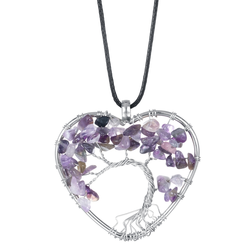 Tree of Life Necklace Heart Shaped Wire Wrapped Family Tree Pendant Crystal Birthstone Jewelry
