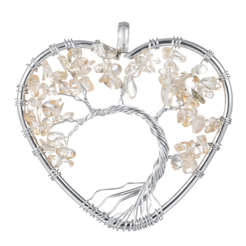 Tree of Life Necklace Heart Shaped Wire Wrapped Family Tree Pendant Crystal Birthstone Jewelry