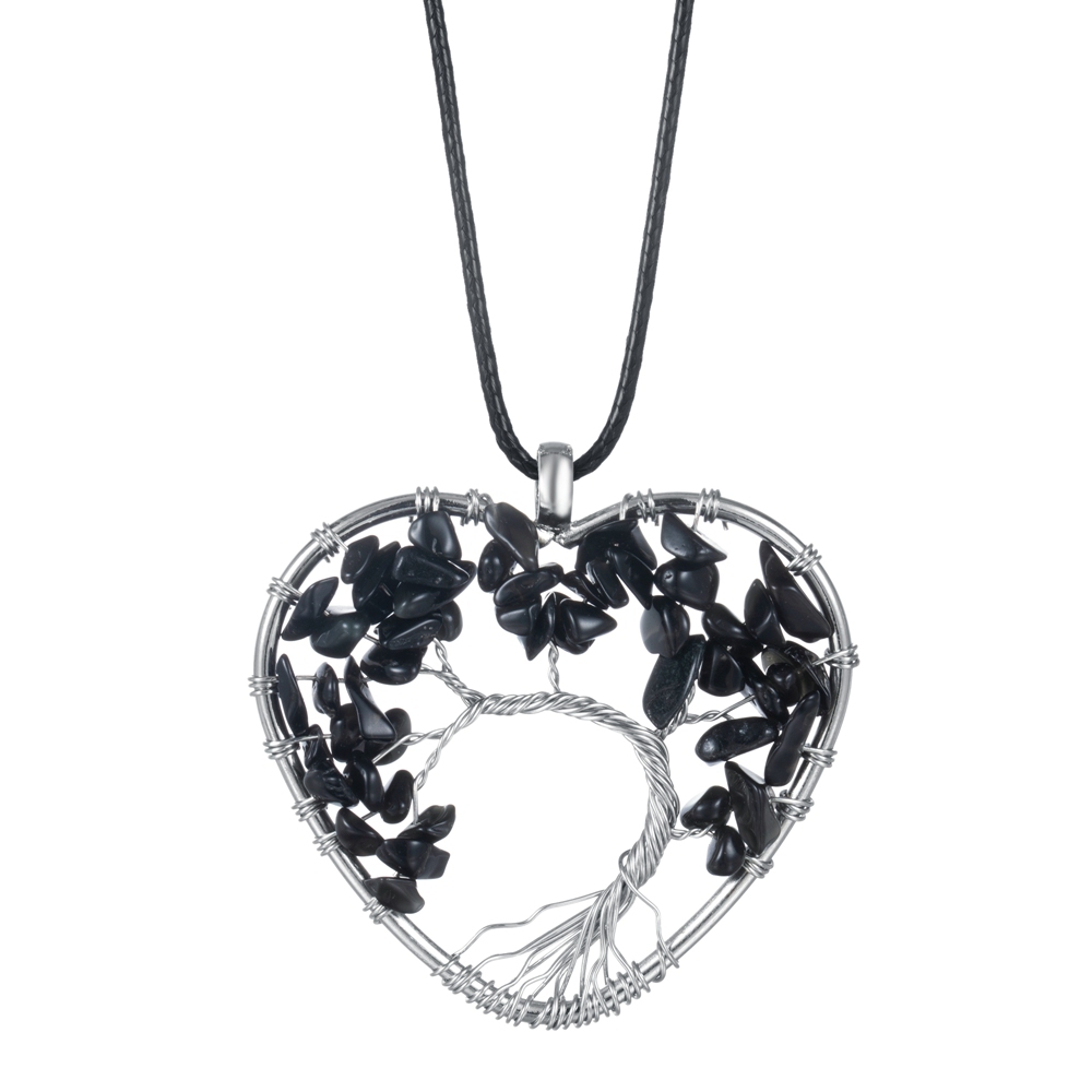 Tree of Life Necklace Heart Shaped Wire Wrapped Family Tree Pendant Crystal Birthstone Jewelry