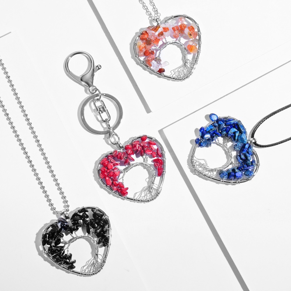 Tree of Life Necklace Heart Shaped Wire Wrapped Family Tree Pendant Crystal Birthstone Jewelry