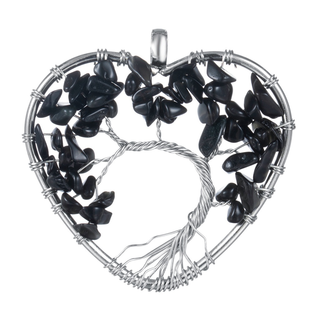 Tree of Life Necklace Heart Shaped Wire Wrapped Family Tree Pendant Crystal Birthstone Jewelry