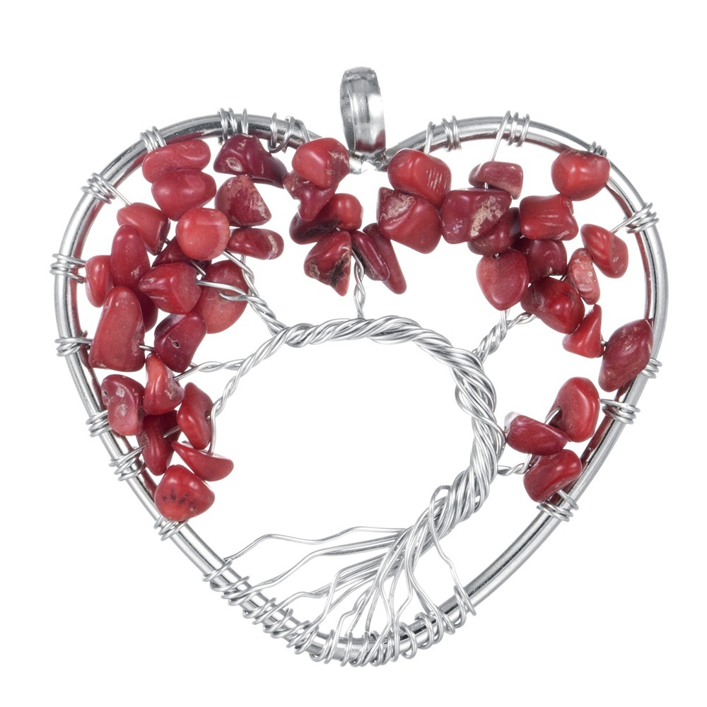 Tree of Life Necklace Heart Shaped Wire Wrapped Family Tree Pendant Crystal Birthstone Jewelry