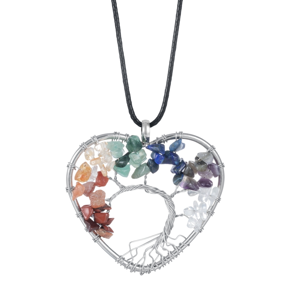 Tree of Life Necklace Heart Shaped Wire Wrapped Family Tree Pendant Crystal Birthstone Jewelry