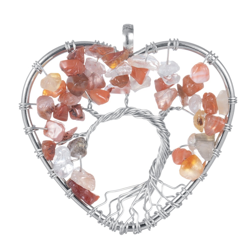 Tree of Life Necklace Heart Shaped Wire Wrapped Family Tree Pendant Crystal Birthstone Jewelry