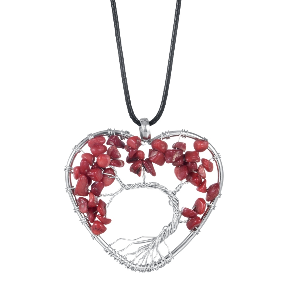 Tree of Life Necklace Heart Shaped Wire Wrapped Family Tree Pendant Crystal Birthstone Jewelry