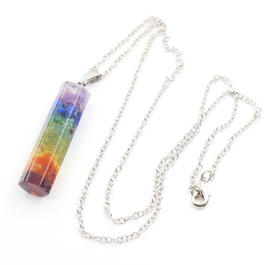 Handmade Chip Stone Prism Pendant Necklace for Women Men Gemstone & Crystal Column Pendants Jewelry