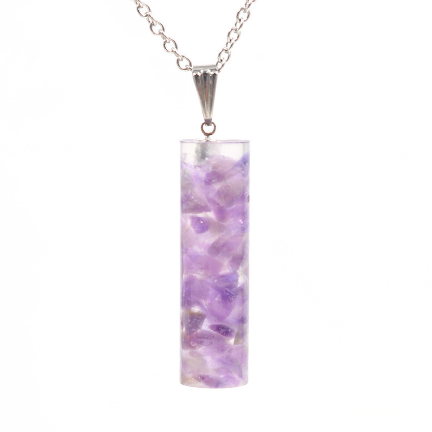 Handmade Chip Stone Prism Pendant Necklace for Women Men Gemstone & Crystal Column Pendants Jewelry