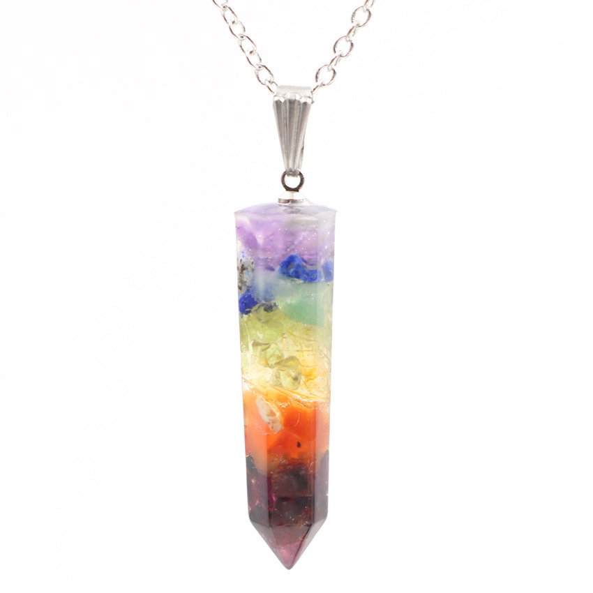Handmade Chip Stone Point Pendant Necklace for Women Men Gemstone & Crystal Bullet Hexagonal Cone Pendants Jewelry
