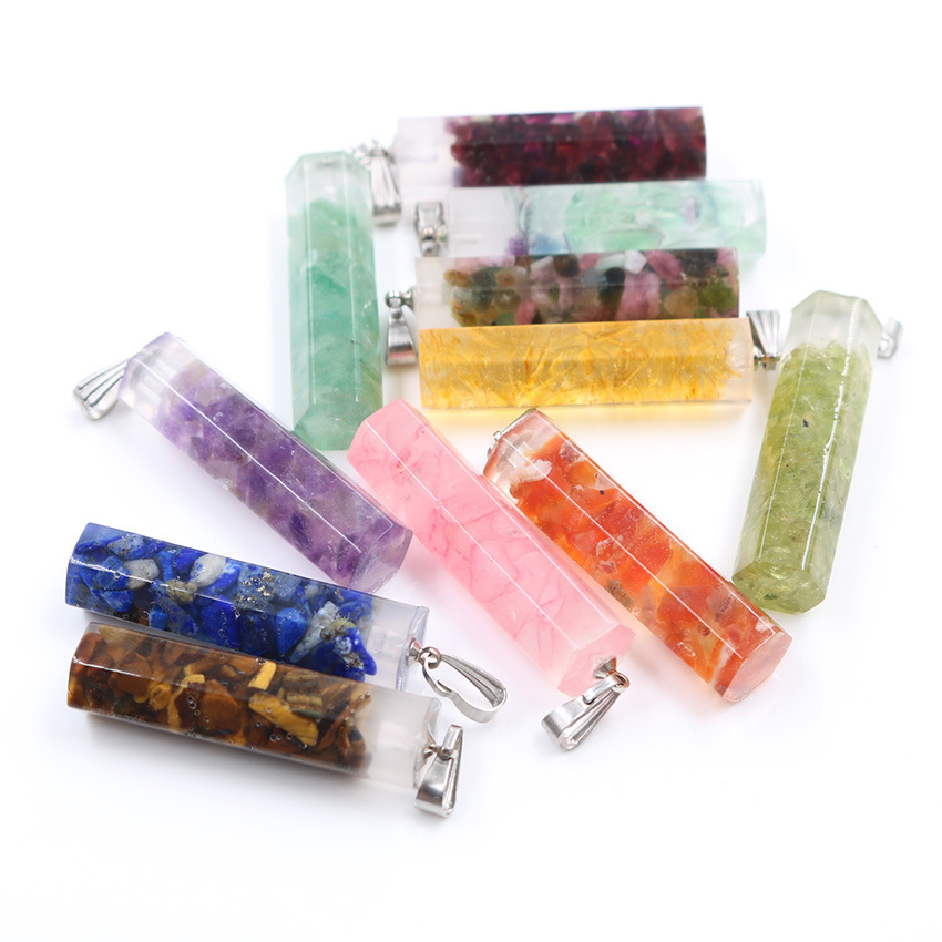Handmade Chip Stone Hexagonal Prism Pendant Necklace for Women Men Gemstone & Crystal Column Pendants Jewelry