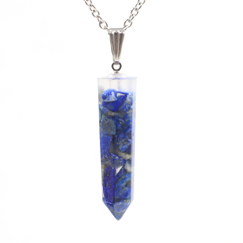 Handmade Chip Stone Point Pendant Necklace for Women Men Gemstone & Crystal Bullet Hexagonal Cone Pendants Jewelry