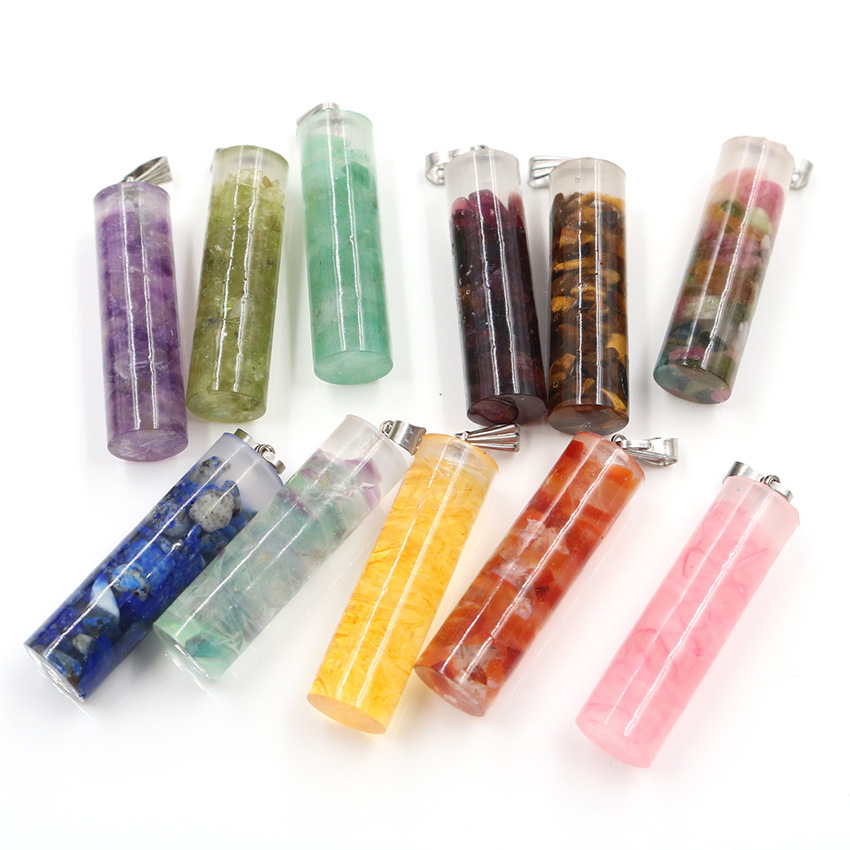 Handmade Chip Stone Prism Pendant Necklace for Women Men Gemstone & Crystal Column Pendants Jewelry