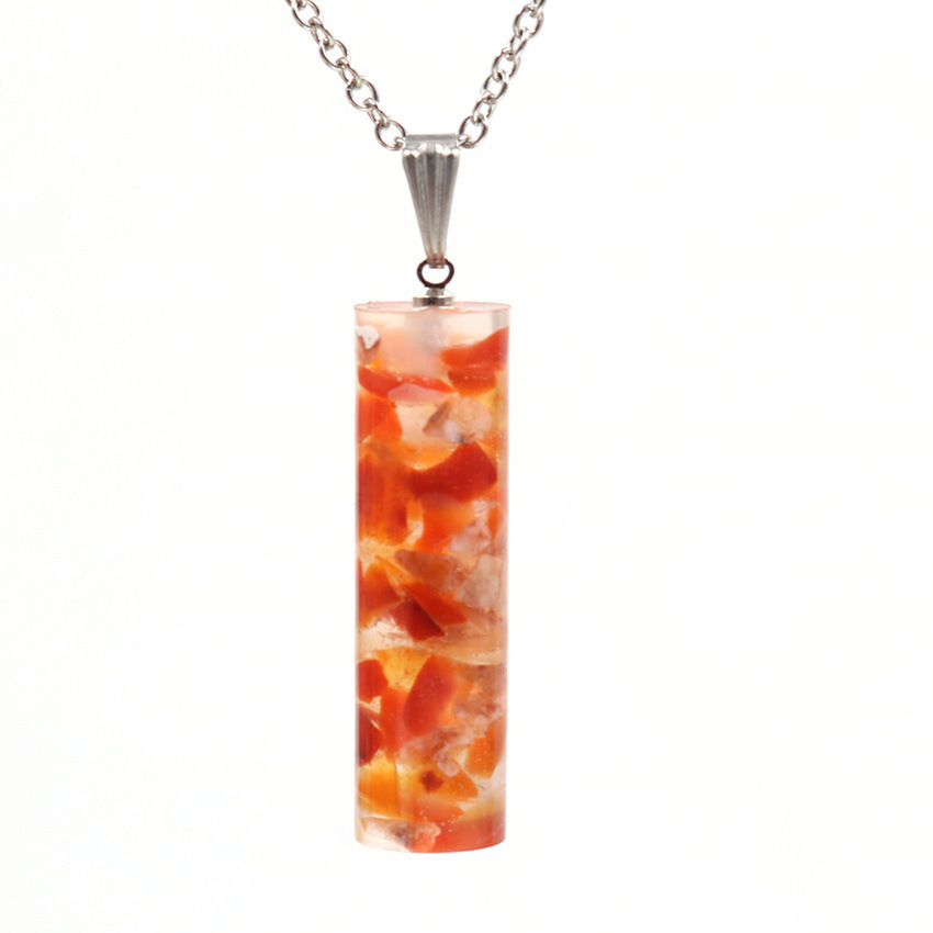 Handmade Chip Stone Prism Pendant Necklace for Women Men Gemstone & Crystal Column Pendants Jewelry