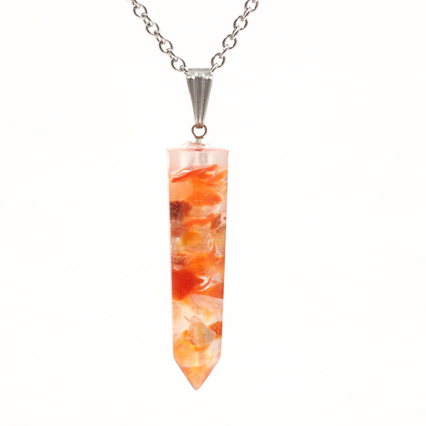Handmade Chip Stone Point Pendant Necklace for Women Men Gemstone & Crystal Bullet Hexagonal Cone Pendants Jewelry