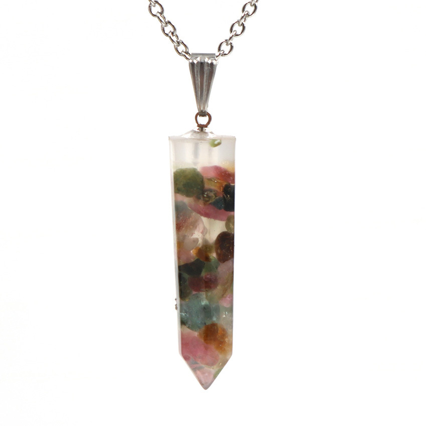Handmade Chip Stone Point Pendant Necklace for Women Men Gemstone & Crystal Bullet Hexagonal Cone Pendants Jewelry