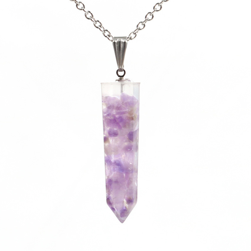 Handmade Chip Stone Point Pendant Necklace for Women Men Gemstone & Crystal Bullet Hexagonal Cone Pendants Jewelry