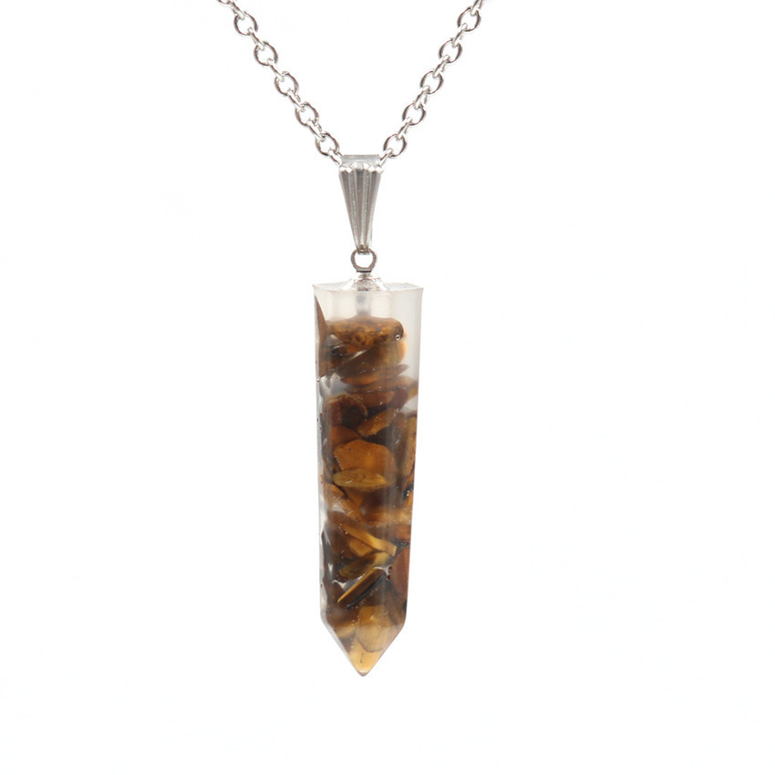 Handmade Chip Stone Point Pendant Necklace for Women Men Gemstone & Crystal Bullet Hexagonal Cone Pendants Jewelry